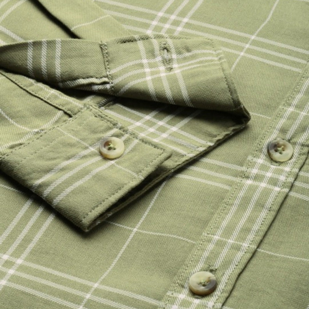 Premium Cotton Olive Green Checked Shirt – Casual & Office Wear|CS-01
