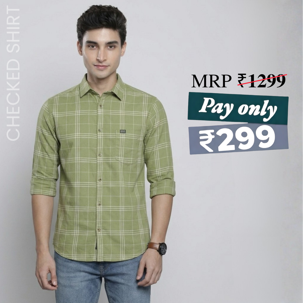 Premium Cotton Olive Green Checked Shirt – Casual & Office Wear|CS-01