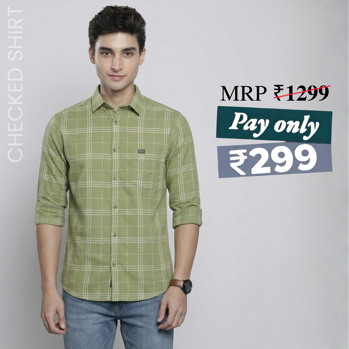 Premium Cotton Olive Green Checked Shirt – Casual & Office Wear|CS-01