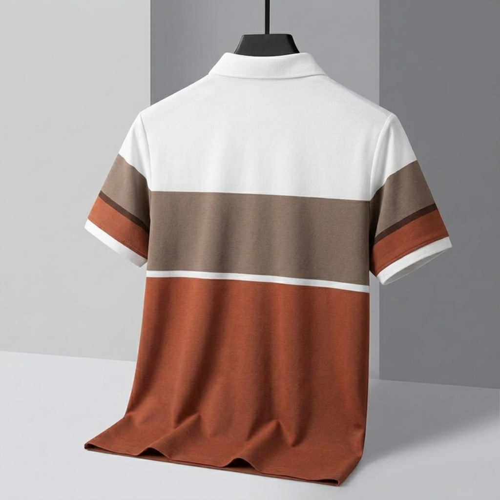 Men's Premium Brown and White Striped Cotton Polo T‑Shirt | S‑03