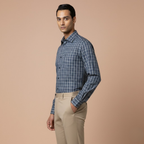 Men's Premium Blue Cotton Check Shirt (MSS-5)