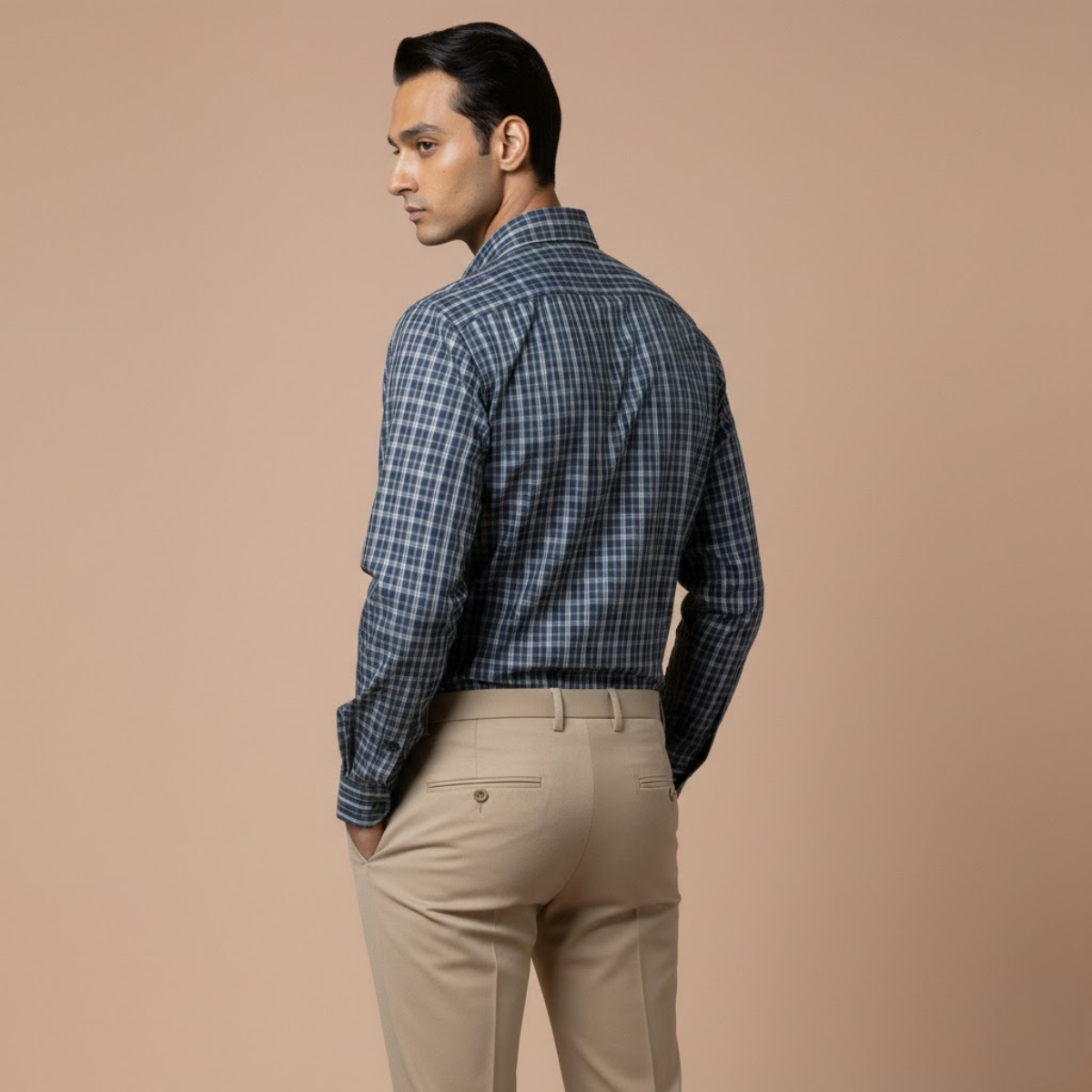 Men's Premium Blue Cotton Check Shirt (MSS-5)