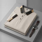 Men's Premium Cream Striped Cotton Polo T‑Shirt| S‑04