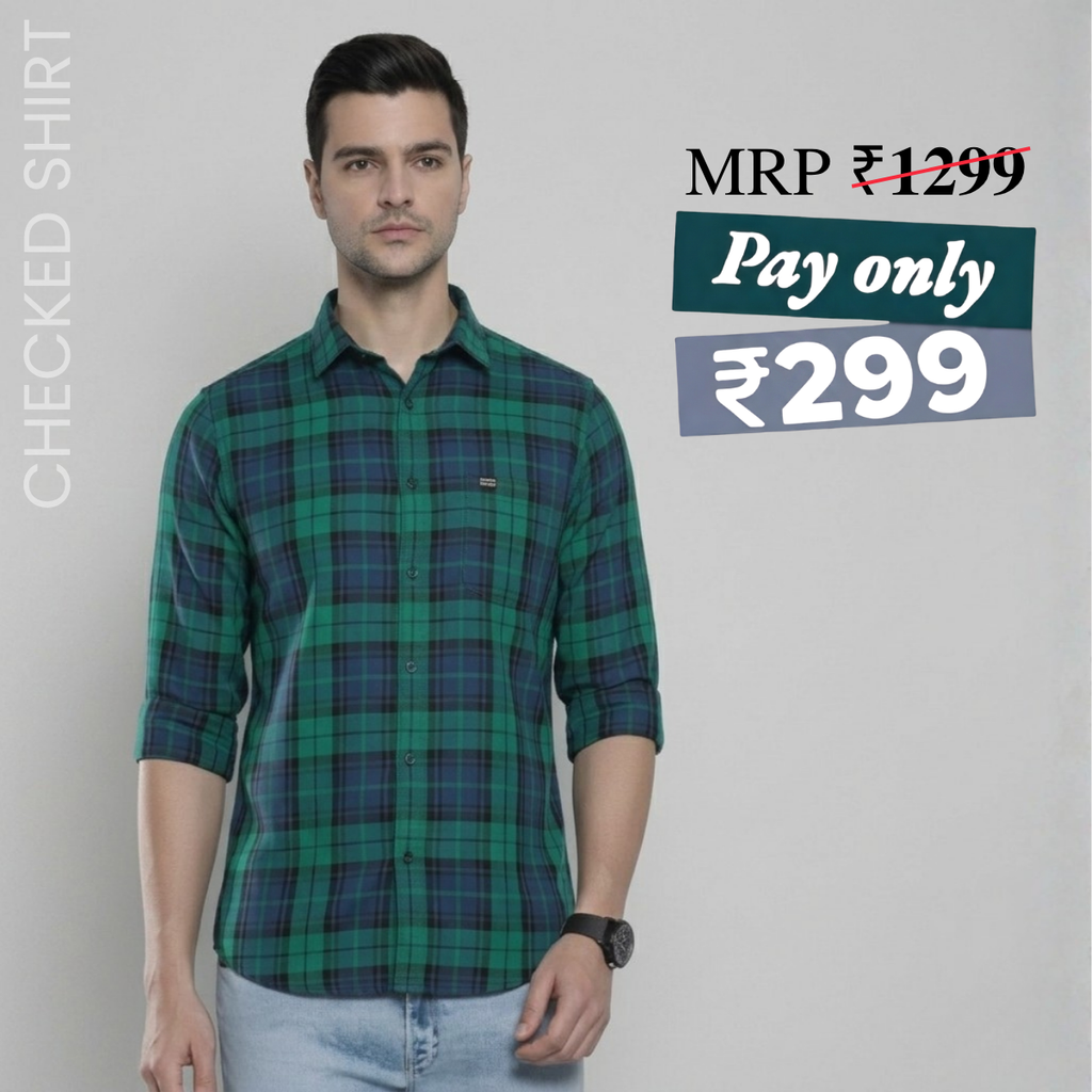 Premium Cotton Blue and Green Checked Shirt – Casual & Office Wear|CS-04