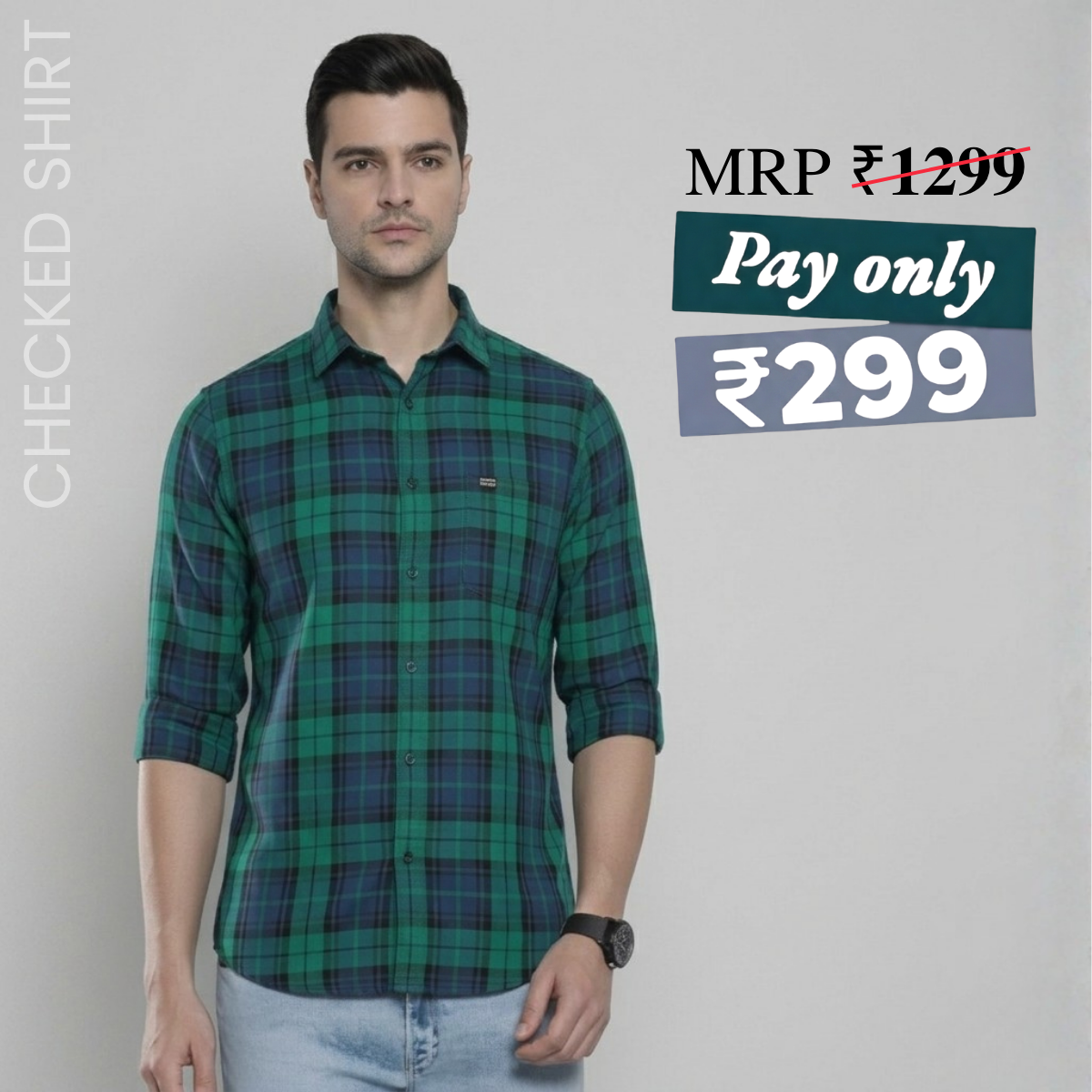 Premium Cotton Blue and Green Checked Shirt – Casual & Office Wear|CS-04