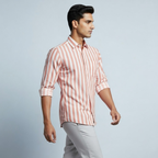 Men's Premium Pink and White Cotton Striped Shirt (MSS-6)