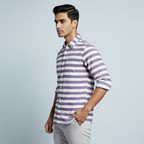 Men's Premium Lavender Cotton Horizontal Striped Shirt (MSS-9)