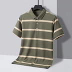 Men's Premium Olive Green and White Striped Cotton Polo T‑Shirt | S‑07