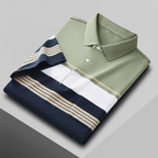 Men's Premium Sage Green and Navy Blue Striped Cotton Polo T‑Shirt | S‑08