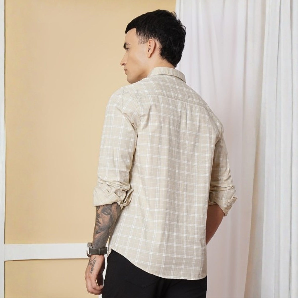 Premium Cotton Cream and White Checked Shirt – Casual & Office Wear |CS-07