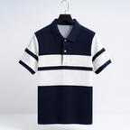Men's Premium Navy Blue and White Striped Cotton Polo T‑Shirt  | S‑09