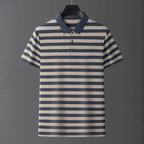 Men's Premium Navy Blue and Beige Striped Cotton Polo T‑Shirt  | S‑10