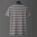 Men's Premium Navy Blue and Beige Striped Cotton Polo T‑Shirt  | S‑10