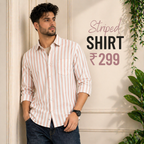 Men's Premium Pink and White Cotton Striped Shirt (MSS-6)