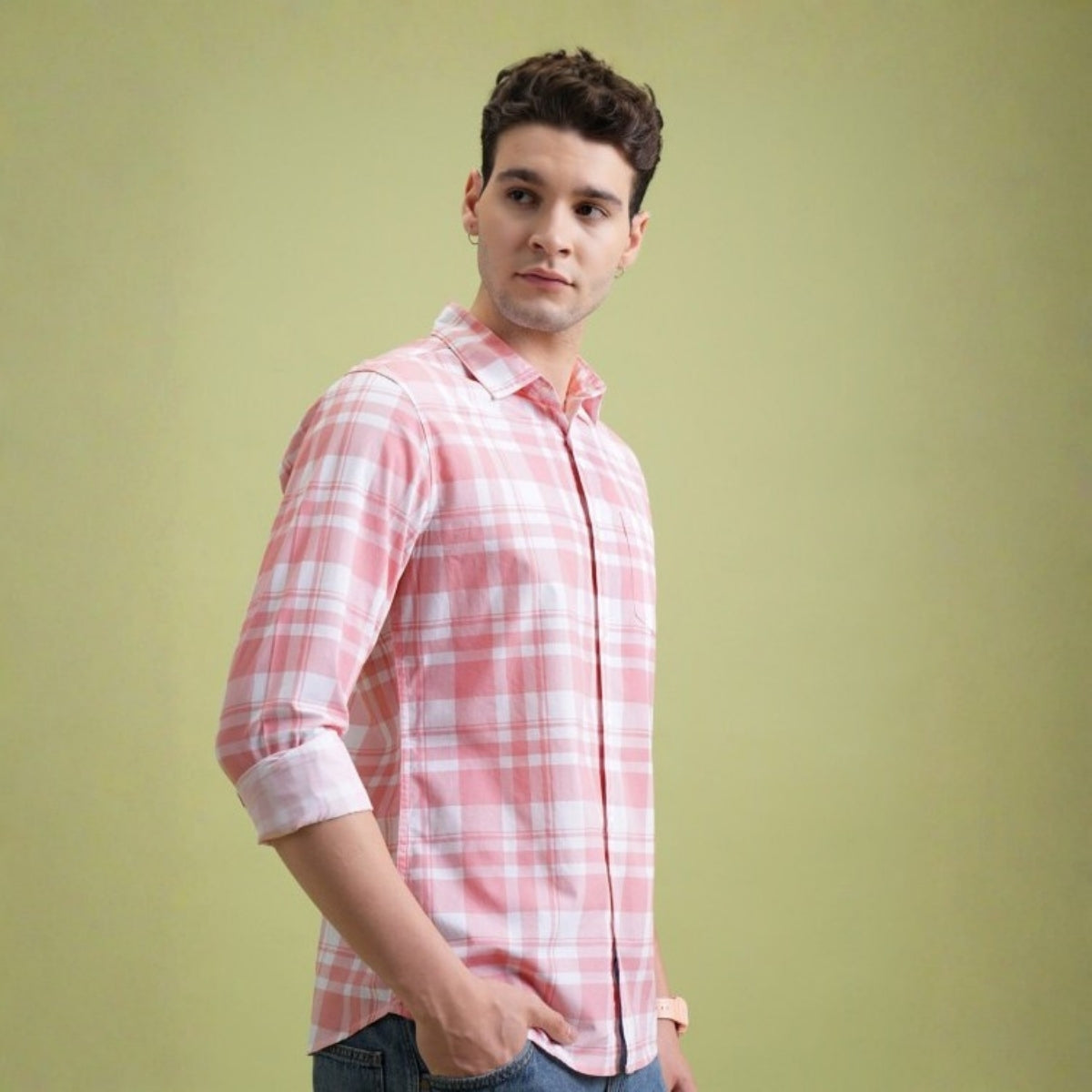 Premium Cotton White and Pink Checked Shirt – Casual & Office Wear | CS-10