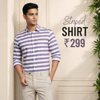 Men's Premium Lavender Cotton Horizontal Striped Shirt (MSS-9)