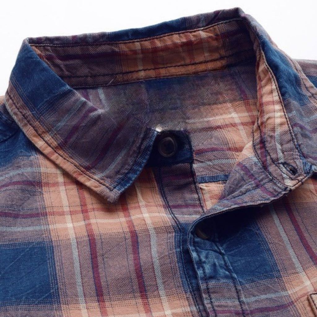 Premium Cotton Blue and Orange Checked Shirt – Casual & Office Wear | CS-11