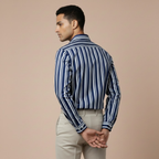 Men's Premium White and Blue Cotton Striped Shirt(MSS-2)