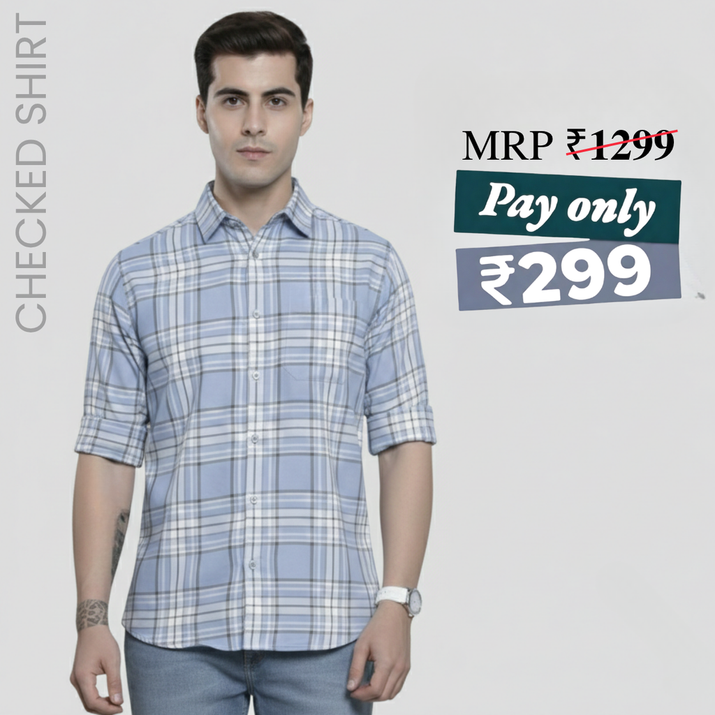 Premium Cotton Sky Blue and White Checked Shirt – Casual & Office Wear|CS-08