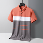 Men's Premium Orange and Gray Striped Cotton Polo T‑Shirt | S‑02