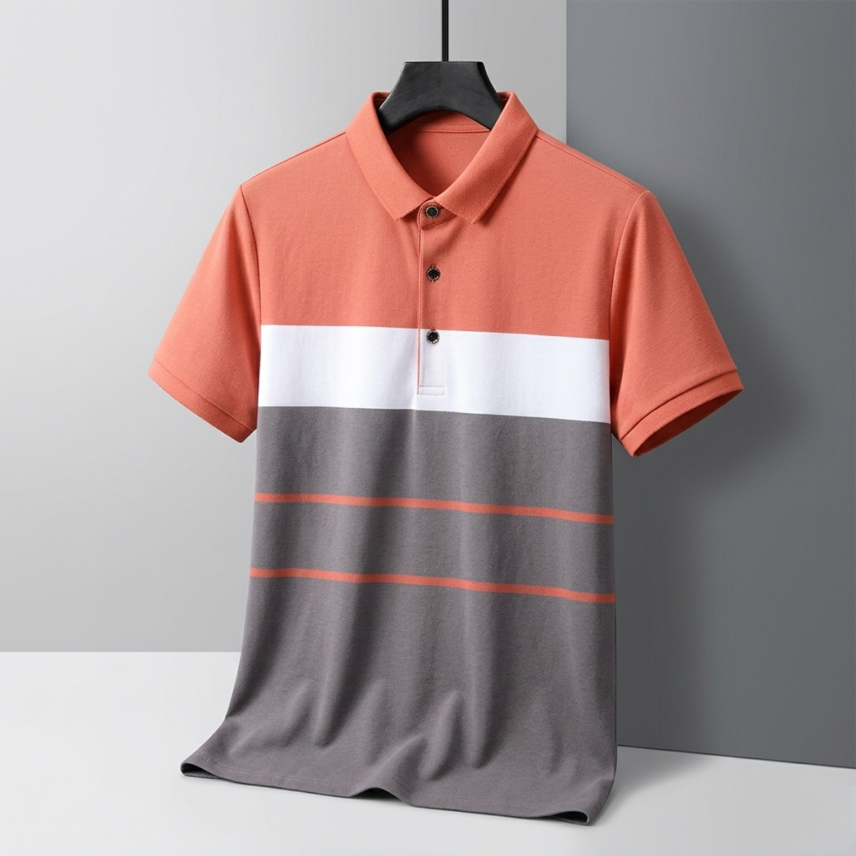 Men's Premium Orange and Gray Striped Cotton Polo T‑Shirt | S‑02