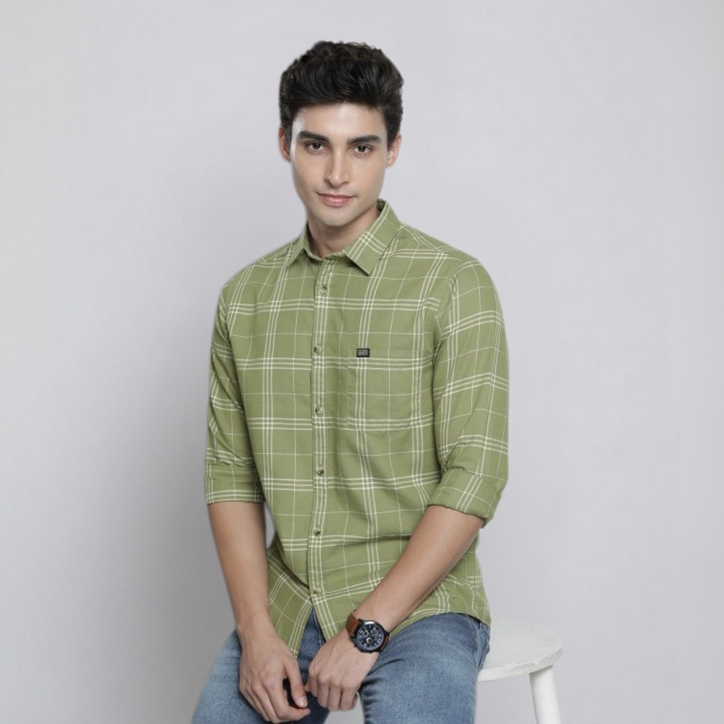 Premium Cotton Olive Green Checked Shirt – Casual & Office Wear|CS-01