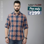 Premium Cotton Blue and Orange Checked Shirt – Casual & Office Wear | CS-11