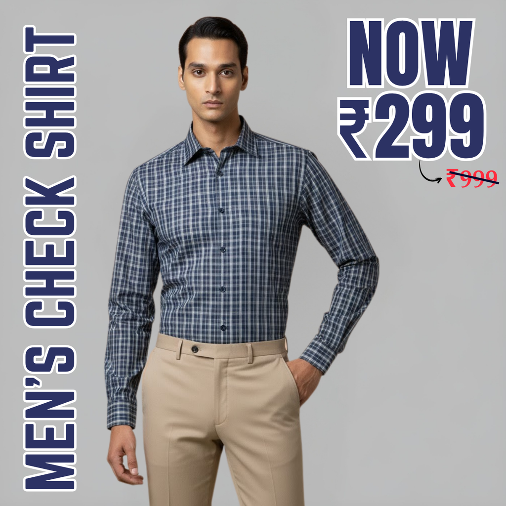 Men's Premium Blue Cotton Check Shirt (MSS-5)