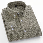 Men's long-sleeve cotton blend casual dress shirt with a geometric pattern